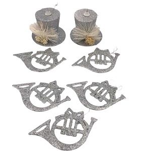 Christmas Silver Glitter Ornament Bundle Set of 7